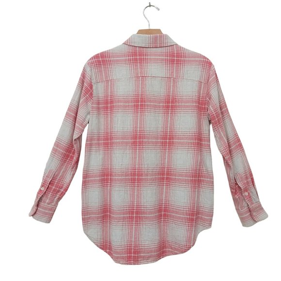 Madewell Flannel Shirt Womens XXS Pink Beige Cozy Plaid Oversized Long Sleeve - Picture 6 of 11